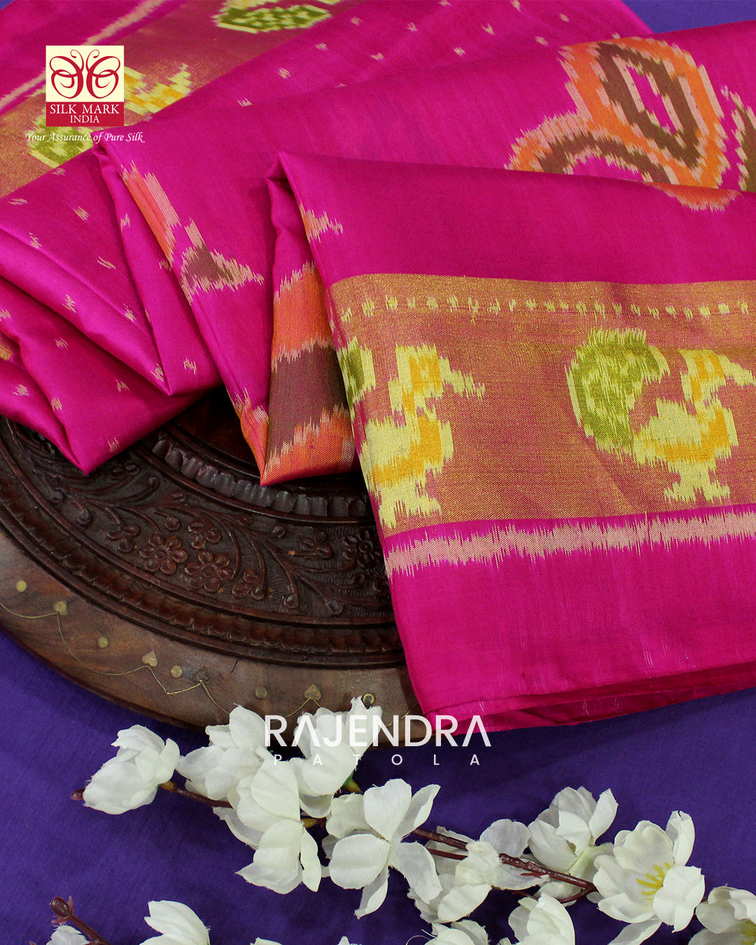 Exclusive Peacock Motif Skirt Border Pink Rajkot Patola Saree