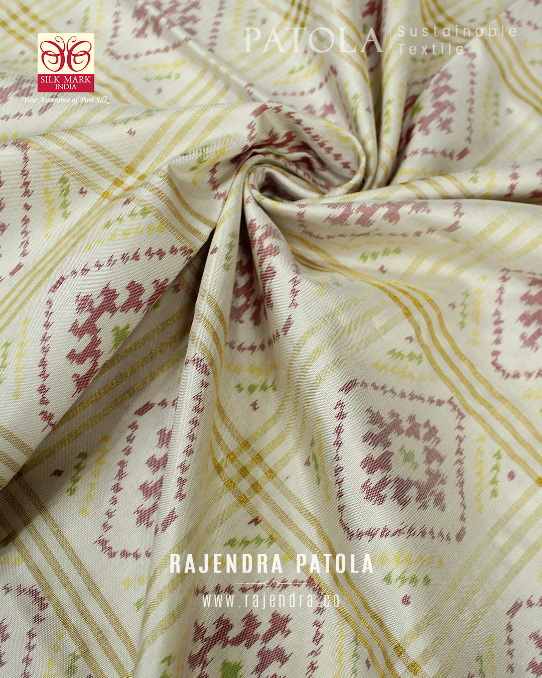 Traditional Zari Checks Off-White and Red Rajkot Patola Saree