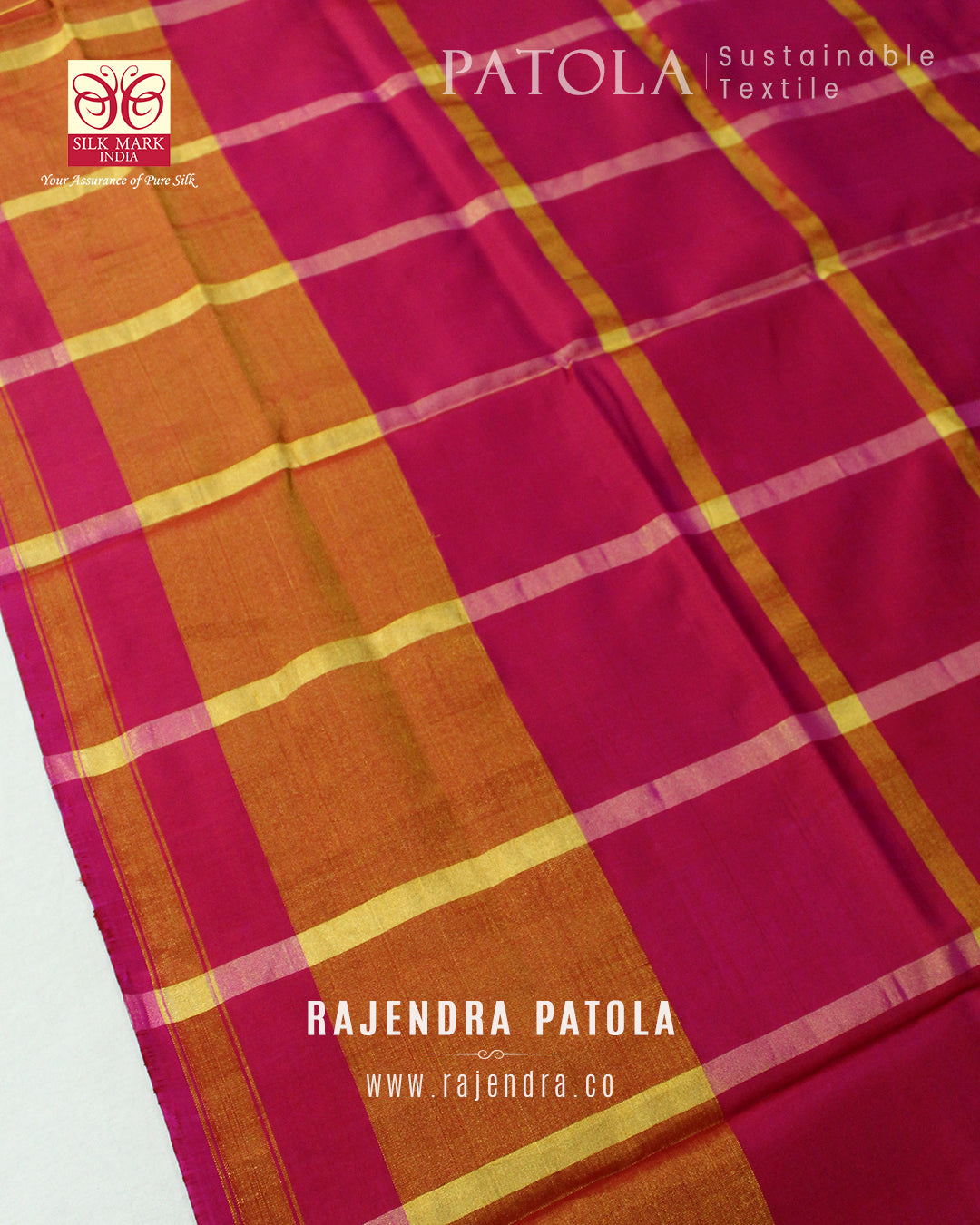 Traditional Zari Checks Pink Green Single Ikat Rajkot Patola Saree