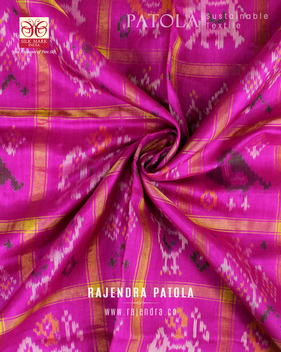 Traditional Zari Checks Hathi Popat Single Ikat Rajkot Patola Saree