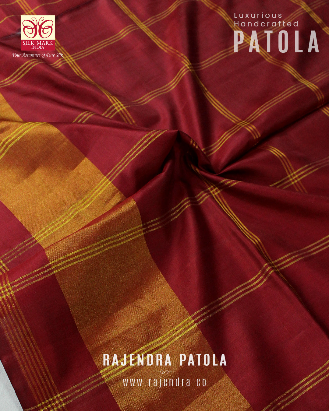 Traditional Hathi Popat Red Green Zari Checks Rajkot Patola Saree