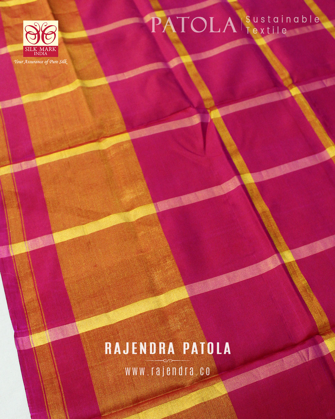 Traditional Zari Checks Pink and Blue Single Ikat Rajkot Patola Saree