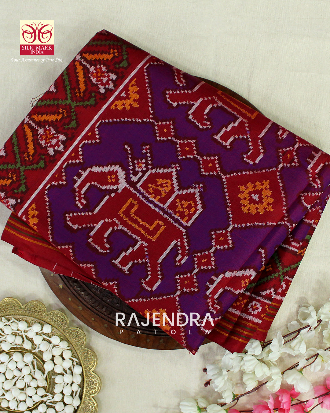 Exclusive Elephant Motif Purple Semi Double Weave Rajkot Patola Saree