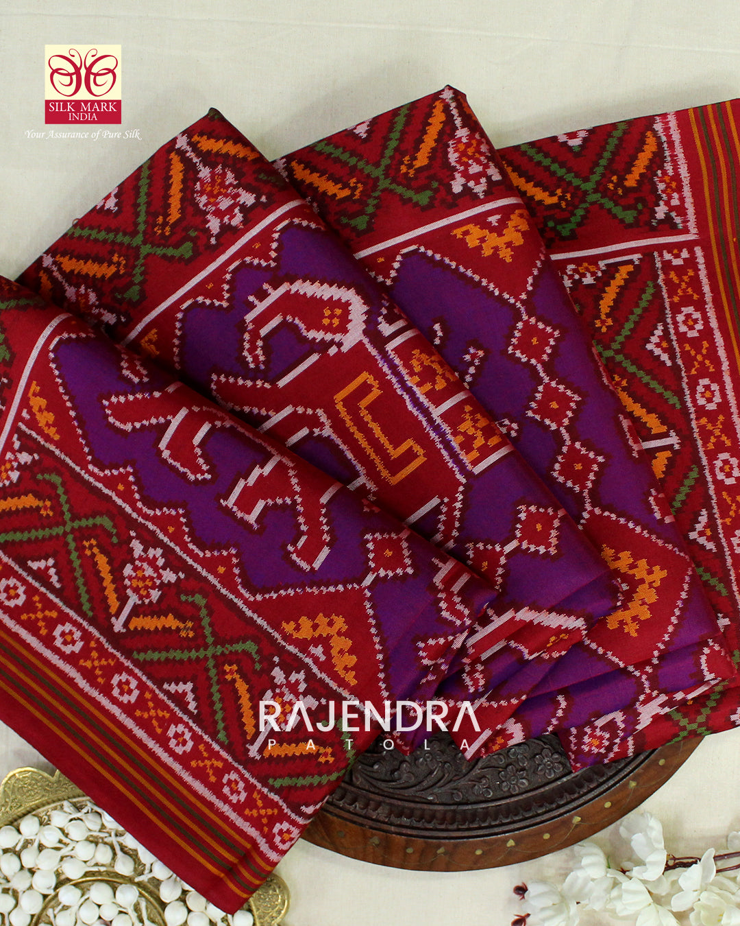 Exclusive Elephant Motif Purple Semi Double Weave Rajkot Patola Saree