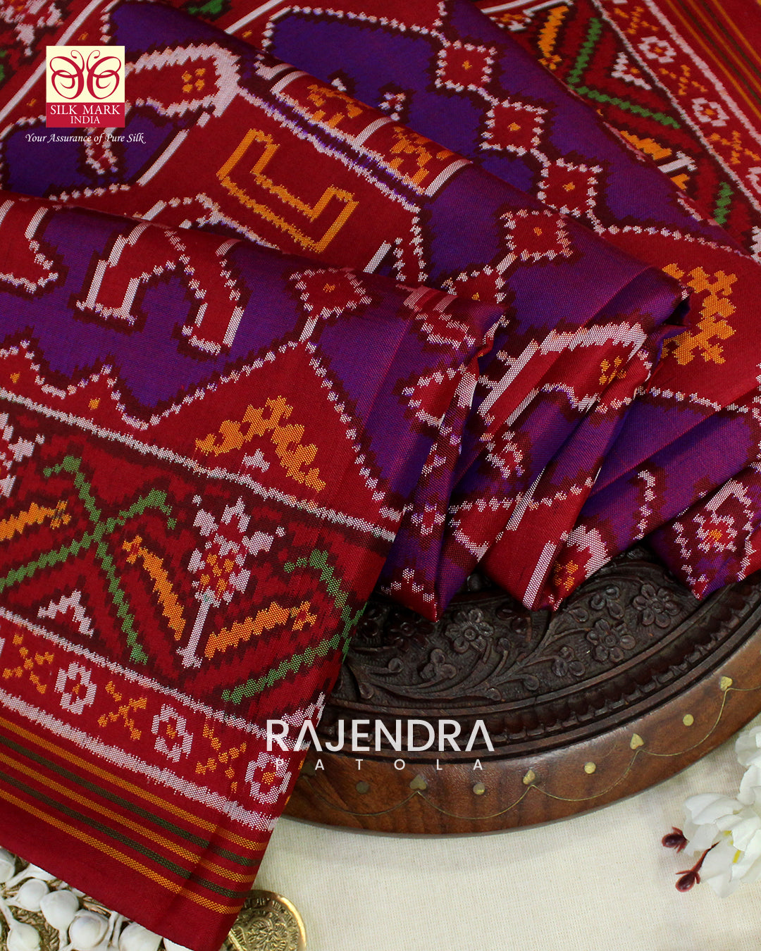 Exclusive Elephant Motif Purple Semi Double Weave Rajkot Patola Saree