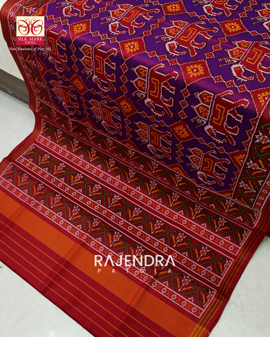 Exclusive Elephant Motif Purple Semi Double Weave Rajkot Patola Saree
