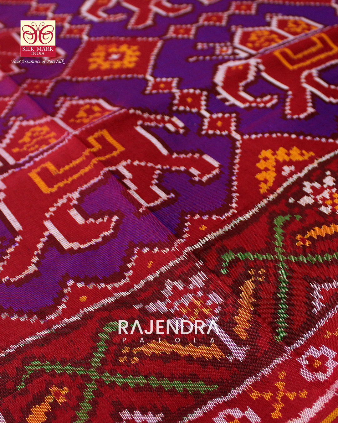 Exclusive Elephant Motif Purple Semi Double Weave Rajkot Patola Saree
