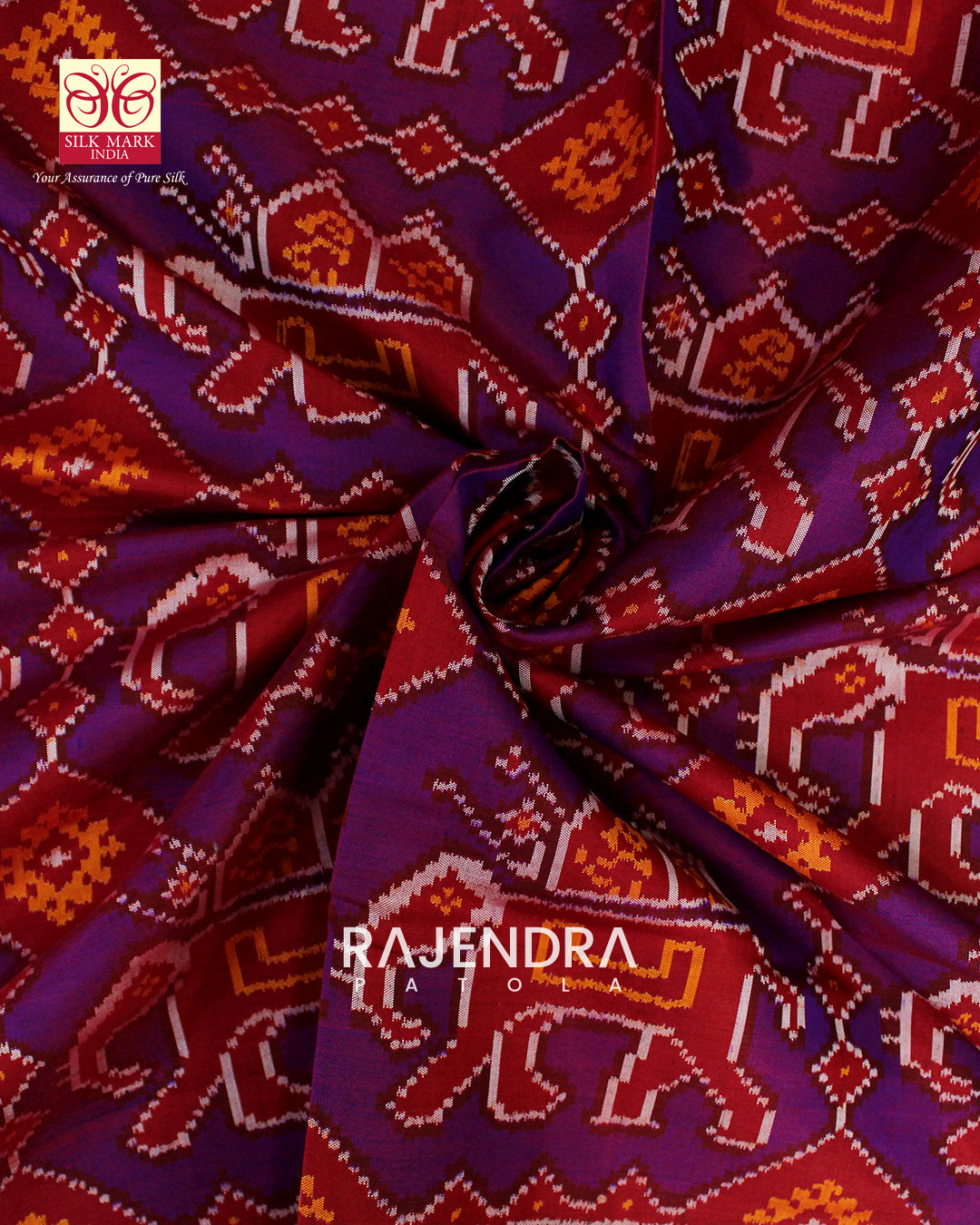 Exclusive Elephant Motif Purple Semi Double Weave Rajkot Patola Saree
